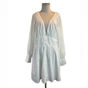 Boohoo Button Front Broderie White Skater Dress